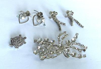 Rhinestone Earrings and Brooch, Turtle Pin