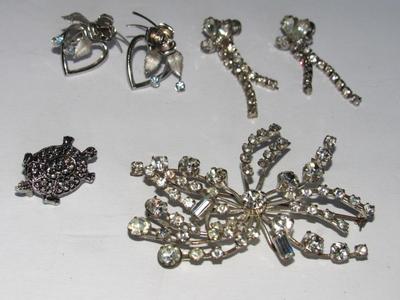 Rhinestone Earrings and Brooch, Turtle Pin