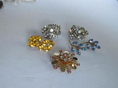 Rhinestone Earrings and Brooch Lot