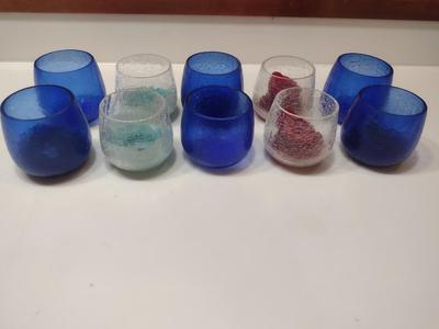 Ten Crackle Glass Candle Holders