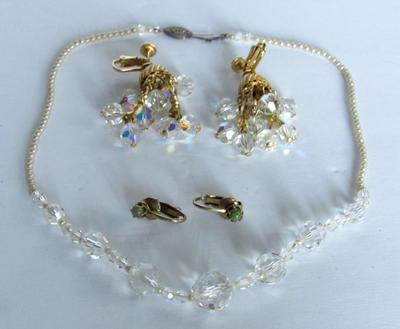Aruroa Borealis Rhinestone Lot And Small Green Stone Earrings