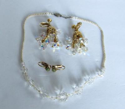 Aruroa Borealis Rhinestone Lot And Small Green Stone Earrings