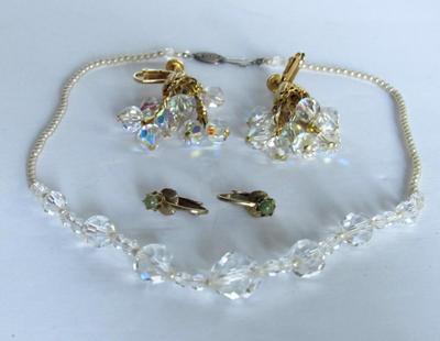Aruroa Borealis Rhinestone Lot And Small Green Stone Earrings