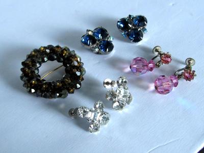 Rhinestone Brooch and Earrings Lot