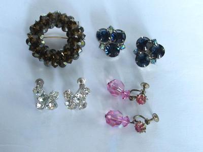 Rhinestone Brooch and Earrings Lot