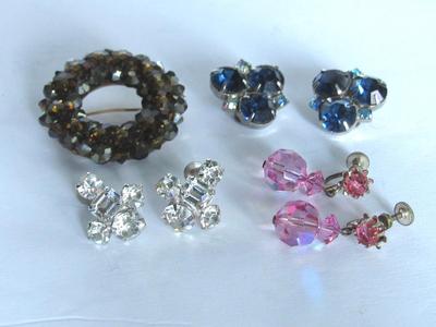 Rhinestone Brooch and Earrings Lot