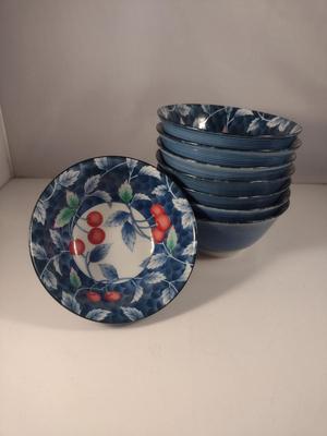 Williams-Sonoma Japanese Porcelain Cherry Design Bowls- Eight Pieces