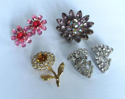 Rhinestone Brooch and Earrings Lot