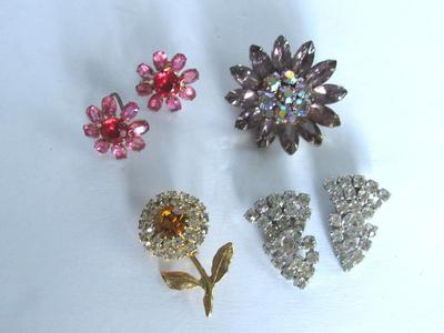 Rhinestone Brooch and Earrings Lot
