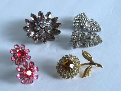 Rhinestone Brooch and Earrings Lot