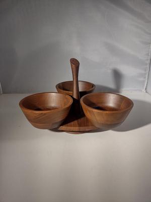 Vintage Kustom Kraft Black Walnut Rotating Condiment Caddy