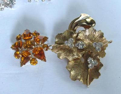 Rhinestone Brooch and Earring Lot, Blue Ones Are Weiss