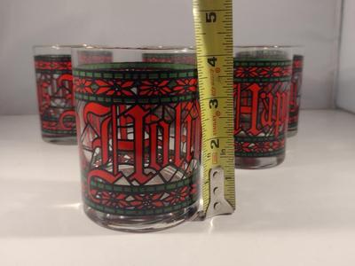 Vintage Houze 'Happy Holidays' Stained Glass Style Drinking Glasses- Five Pieces