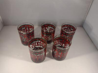 Vintage Houze 'Happy Holidays' Stained Glass Style Drinking Glasses- Five Pieces