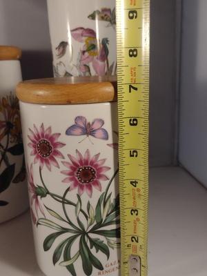 Portmeirion Porcelain Botanical Canisters with Wooden Lids- Six Pieces- Assorted Sizes