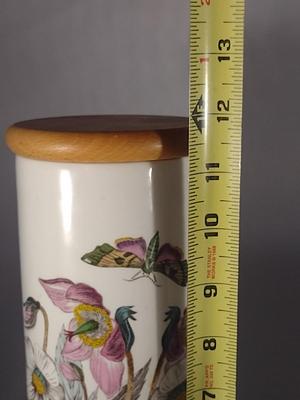 Portmeirion Porcelain Botanical Canisters with Wooden Lids- Six Pieces- Assorted Sizes