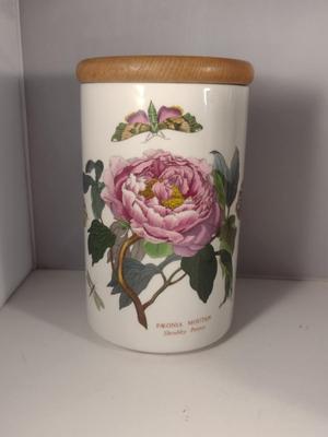 Portmeirion Porcelain Botanical Canisters with Wooden Lids- Six Pieces- Assorted Sizes