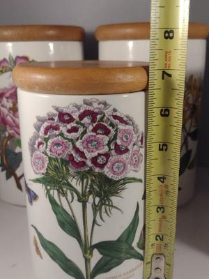 Portmeirion Porcelain Botanical Canisters with Wooden Lids- Six Pieces- Assorted Sizes