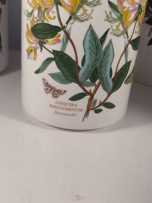 Portmeirion Porcelain Botanical Canisters with Wooden Lids- Six Pieces- Assorted Sizes