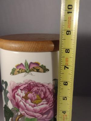 Portmeirion Porcelain Botanical Canisters with Wooden Lids- Six Pieces- Assorted Sizes