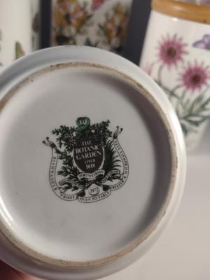 Portmeirion Porcelain Botanical Canisters with Wooden Lids- Six Pieces- Assorted Sizes