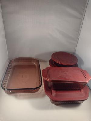 Pyrex and Corningware Visions Cranberry Glass Bakeware