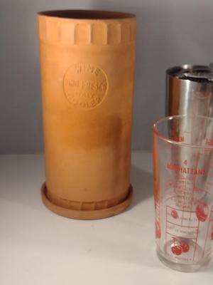 Assorted Bar Ware- Wine Cooler, Shakers, Flasks, etc.