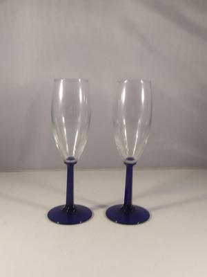 Cobalt Stem Champagne Flutes/Wine Goblets- 7 Pieces