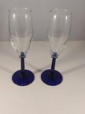 Cobalt Stem Champagne Flutes/Wine Goblets- 7 Pieces