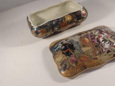 Hand Painted Porcelain Asian Design Storage Box