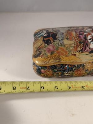 Hand Painted Porcelain Asian Design Storage Box