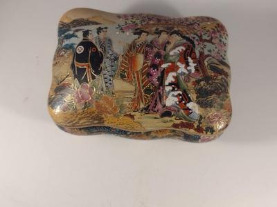 Hand Painted Porcelain Asian Design Storage Box