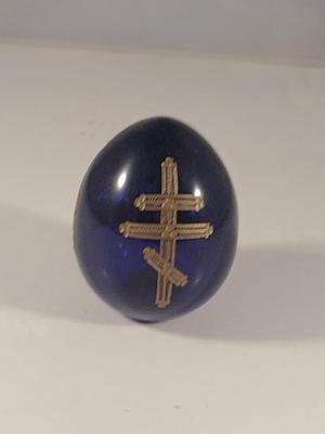 Cobalt Blue Glass Russian Faberge Style Egg