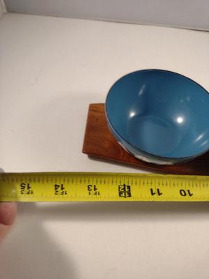 MCM Cathrineholm Enamelware Lotus Condiment Set- 3 Bowls with Teak Holder