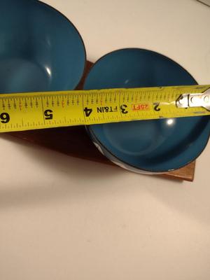MCM Cathrineholm Enamelware Lotus Condiment Set- 3 Bowls with Teak Holder