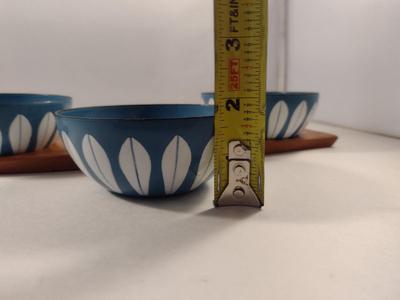 MCM Cathrineholm Enamelware Lotus Condiment Set- 3 Bowls with Teak Holder