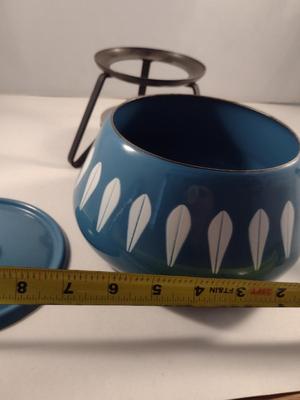 MCM Cathrineholm Enamelware White on Blue Lotus Fondue Pot