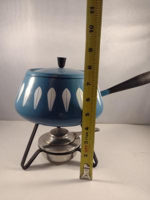 MCM Cathrineholm Enamelware White on Blue Lotus Fondue Pot