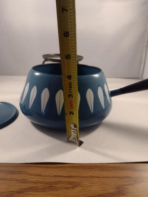 MCM Cathrineholm Enamelware White on Blue Lotus Fondue Pot