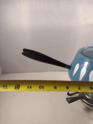 MCM Cathrineholm Enamelware White on Blue Lotus Fondue Pot
