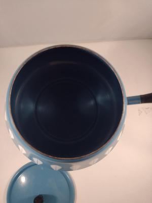 MCM Cathrineholm Enamelware White on Blue Lotus Fondue Pot