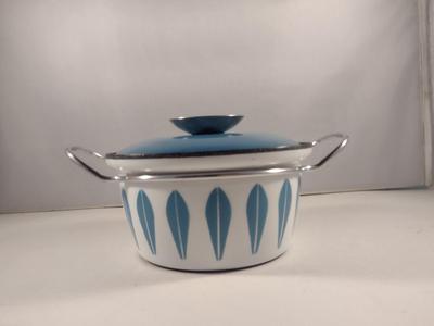 MCM Cathrineholm Enamelware Blue and White Lotus 6" Casserole with Lid