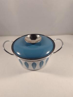 MCM Cathrineholm Enamelware Blue and White Lotus 6" Casserole with Lid