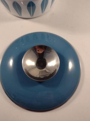MCM Cathrineholm Enamelware Blue and White Lotus 6" Casserole with Lid