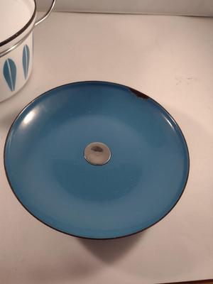 MCM Cathrineholm Enamelware Blue and White Lotus 7 3/4" Casserole with Lid