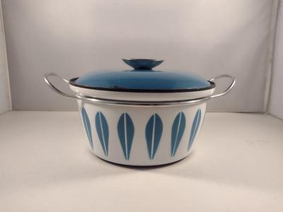 MCM Cathrineholm Enamelware Blue and White Lotus 7 3/4" Casserole with Lid