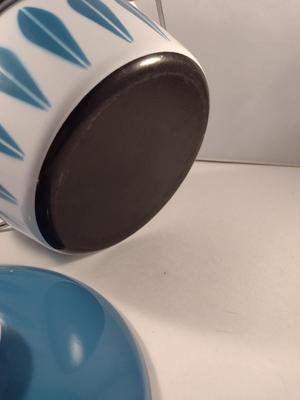 MCM Cathrineholm Enamelware Blue and White Lotus 7 3/4" Casserole with Lid