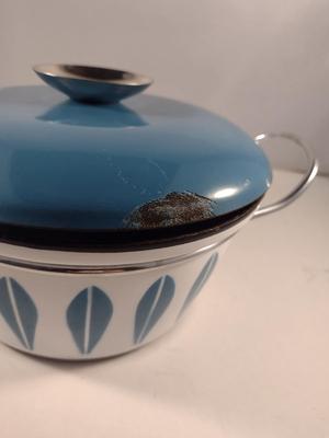 MCM Cathrineholm Enamelware Blue and White Lotus 7 3/4" Casserole with Lid