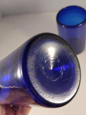 Pair of Cobalt Blue Blown Glass Drinking Glasses