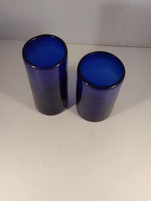 Pair of Cobalt Blue Blown Glass Drinking Glasses